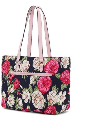 MKF Collection by Mia K Hallie Quilted Cotton Botanical Pattern Tote Bag - Black