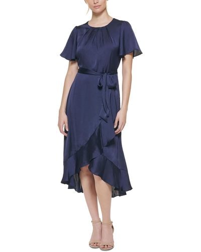 Jessica Howard Petites Satin Midi Cocktail And Party Dress - Blue