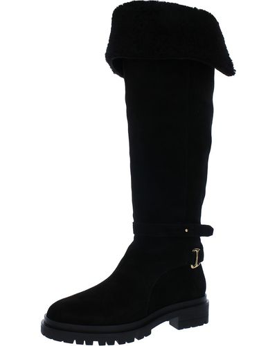 Lauren by Ralph Lauren Cristine Suede Shearling Over-the-knee Boots - Black