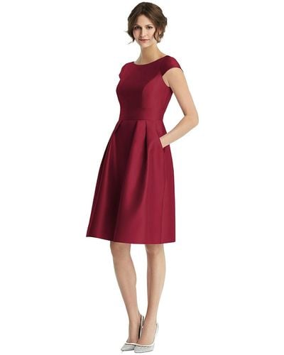Alfred Sung Cap Sleeve Pleated Cocktail Dress With Pockets - Red