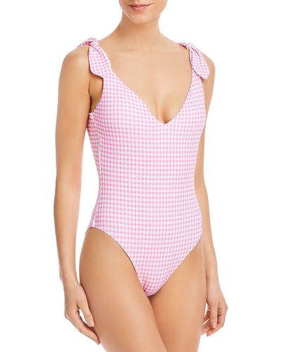 A'qua Swim Gingham Plunge One-piece Swimsuit - Pink