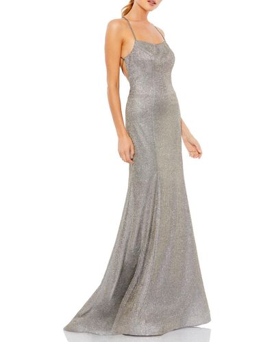 Ieena for Mac Duggal Lace-up Trumpet Evening Dress - Gray