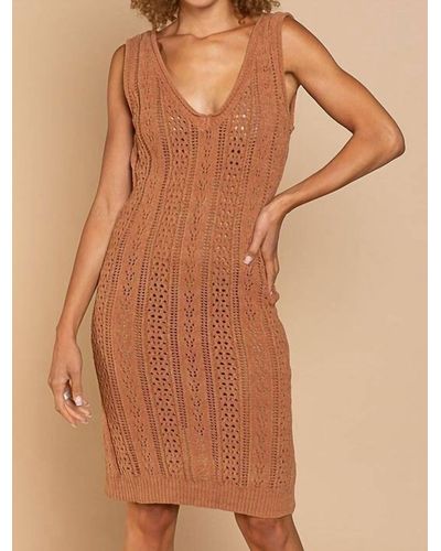 Pol V-neck Crochet Dress - Brown