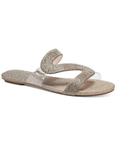 Thalia Sodi Bianca Faux Leather Rhinestone Slide Sandals - White