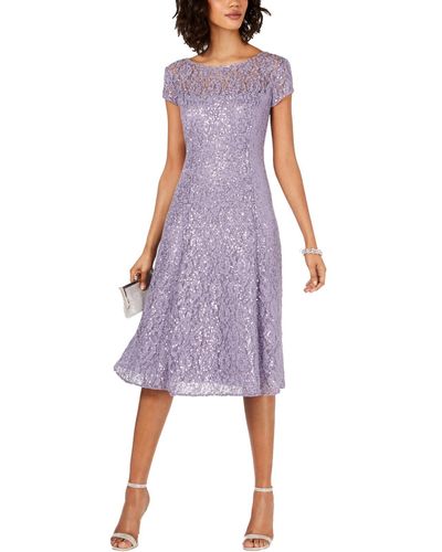 SLNY Lace Sequined Midi Dress - Purple