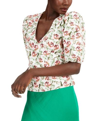 INC Floral Print Puff Sleeves Wrap Top - Green
