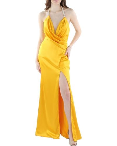 Ieena for Mac Duggal Embellished Long Halter Dress - Yellow
