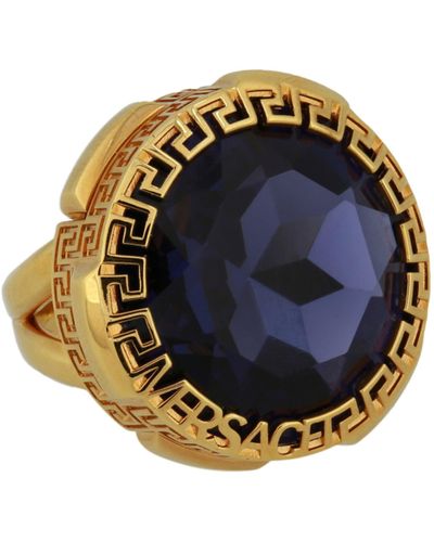 Versace Logo And Greca Signet Ring - Blue