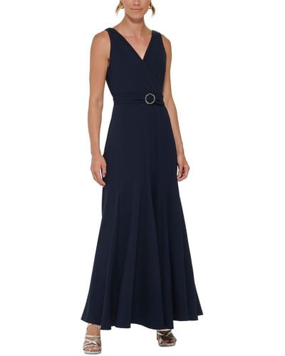 DKNY Crepe Long Evening Dress - Blue