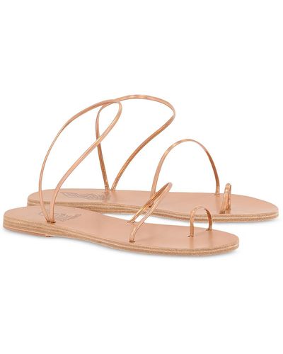 Ancient Greek Sandals Apli Eleftheria Gold Shells Leather Toe Loop Slide Sandals - Pink