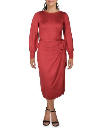 Taylor Crew Neck Ribbed Trim Sweaterdress - Red