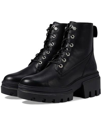 Timberland Everleigh Tb0a41s7 015 Leather Lace Up Combat Boots Up74 - Black