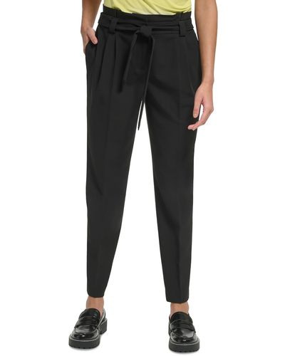 Calvin Klein Petites Mid Rise Tie Waist Dress Pants - Black