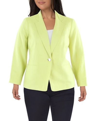 Anne Klein Plus Linen Blend Office Wear One-button Blazer - Yellow