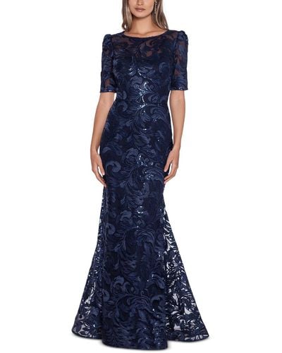Xscape Sequined Mesh Evening Dress - Blue