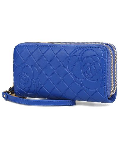 MKF Collection by Mia K Honey Genuine Leather Quilted Flower-embossed Wristlet Wallet By Mia K. - Blue