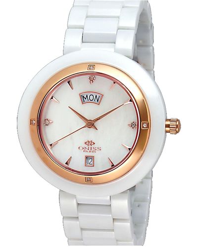 Oniss Luxur White Dial Watch - Metallic