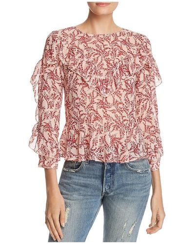 Olivaceous Floral Print Ruffled Peplum Top - Red