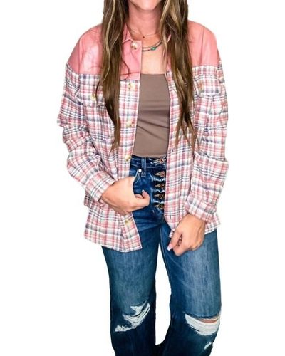Kori Plaid And Leather Jacket - Red