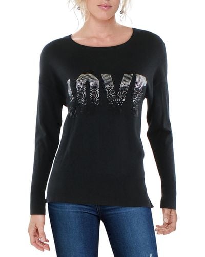 Metric Knits Embellished Ribbed Trim Pullover Sweater - Black
