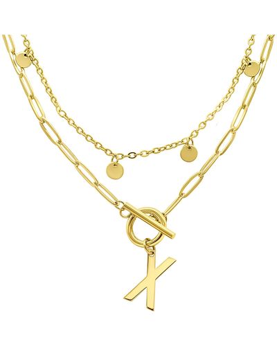 Adornia Tarnish Resistant 14k Plated Confetti And Paperclip Layered Initial toggle Necklace - Metallic