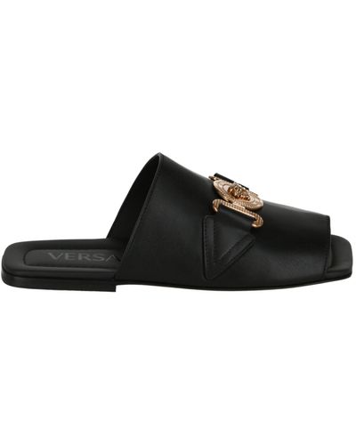 Versace Medusa biggie Leather Slide Sandals - Black