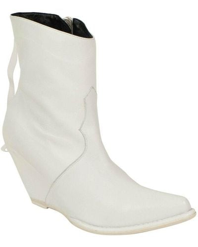Unravel Project Leather Western Low Boots Shoes - White