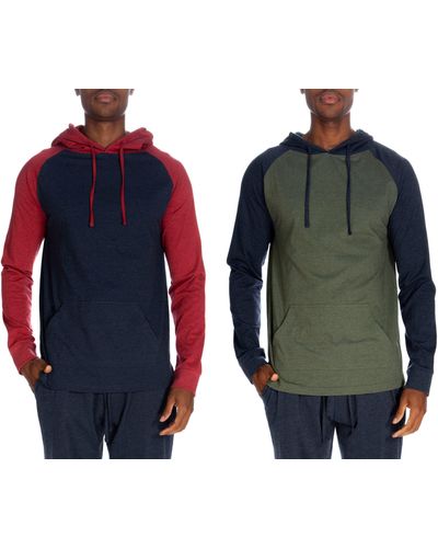 Unsimply Stitched Pullover Raglan Hoody Contrast Sleeve 2 Pack - Blue