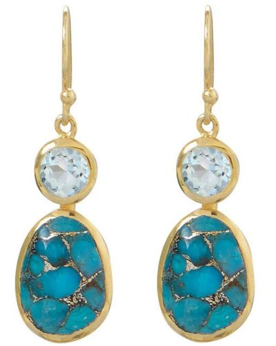 Liv Oliver 18k Gold Topaz & Turquoise Drop Earrings - Blue