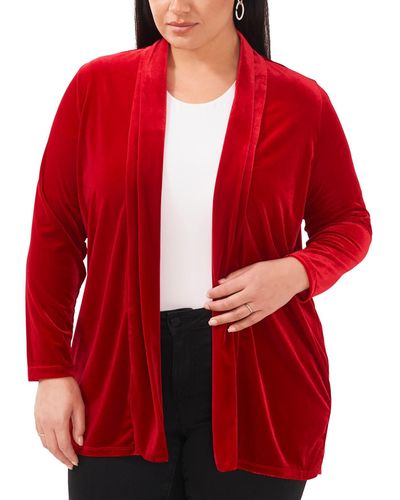 Vince Camuto Plus Sparkle And Shine Velvet Long Sleeves Open-front Blazer - Red