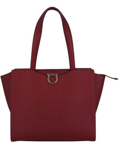 Ferragamo Gemini Leather Shoulder Bag - Red