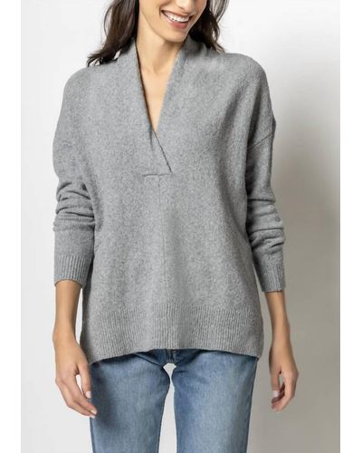 Lilla P Shawl Collar Tunic Sweater - Gray