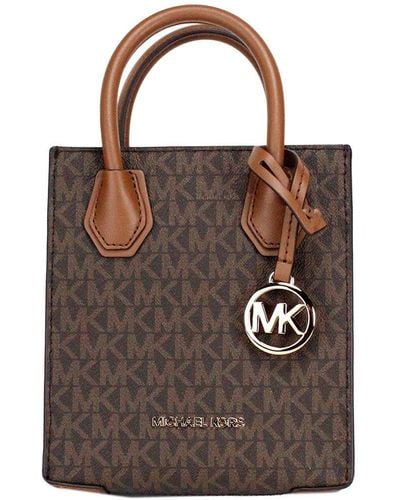 Michael Kors Mercer Xs Signature Pvc North South Shopper Crossbody Bag - Brown