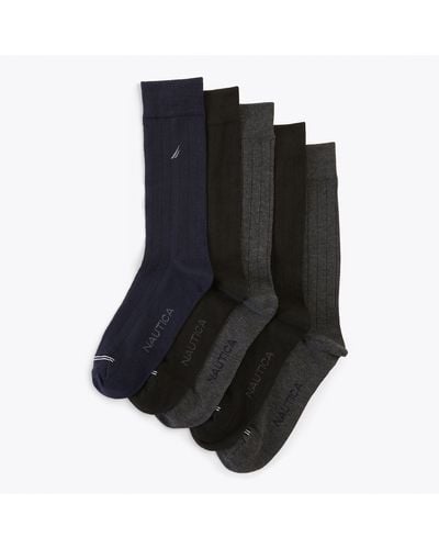 Nautica Solid Ribbed Dress Socks, 5-pack - Black