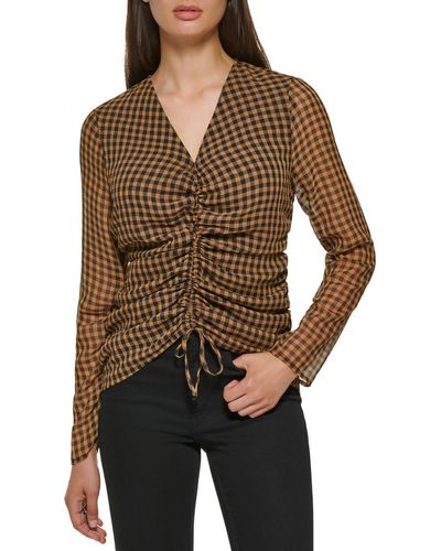 Calvin Klein Sheer Checkered Blouse - Brown