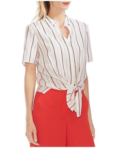 Vince Camuto Striped Tie Front Button-down Top - White