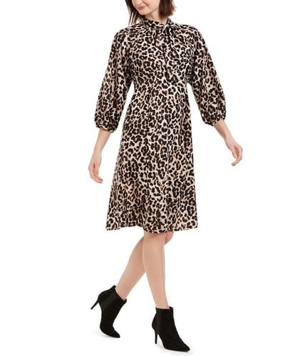Calvin Klein Bishop Sleeve Animal Print Midi Dress - Multicolor
