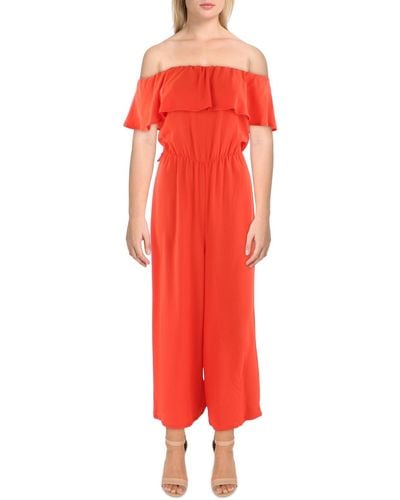 Quiz Off-the-shoulder Cropped Jumpsuit - Red