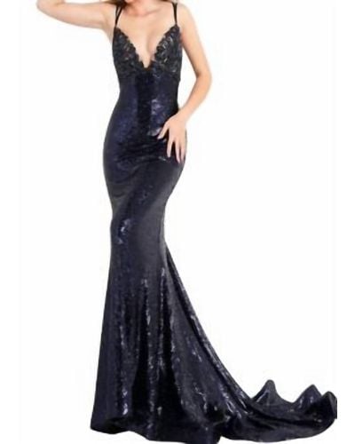 Jovani Sequin Fitted Gown - Blue