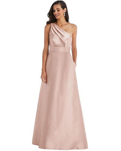 Alfred Sung Draped One-shoulder Satin Maxi Dress With Pockets - Pink