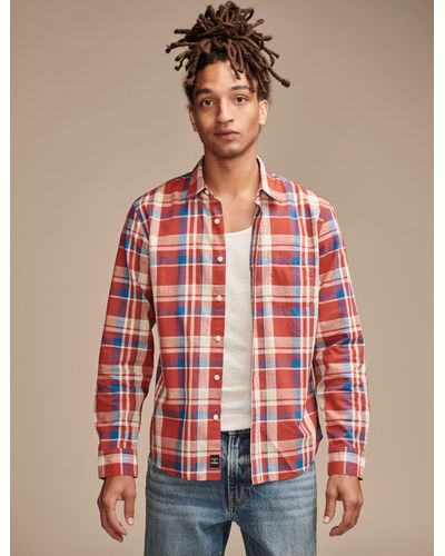 Lucky Brand Plaid One Pocket Long Sleeve Shirt - Red