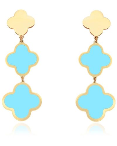 The Lovery Turquoise Graduating Clover Dangle Earrings - Blue