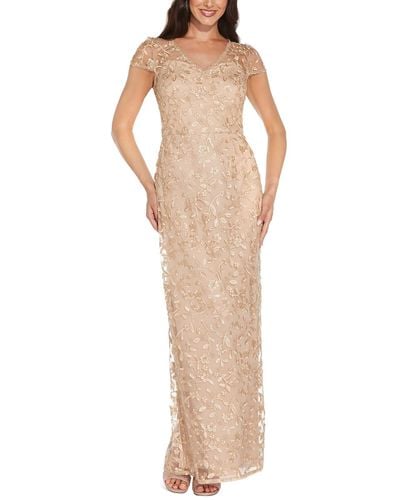 Adrianna Papell Picot Trim Long Evening Dress - Natural