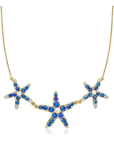 Ross-Simons 4-5mm Cultured Pearl And 2.5-4mm Black Opal Starfish Necklace With White Topaz - Blue