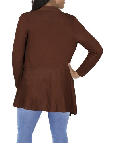 Anne Klein Plus Ribbed Open Front Cardigan Sweater - Brown