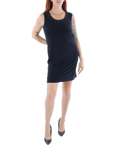 R & M Richards Petites Matte Jersey Glitter Cocktail Dress - Blue