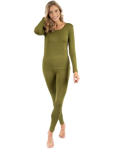 Leveret Two Piece Boho Solid Thermal Pajamas - Green