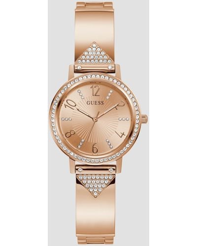 Guess Factory Rose -tone And Crystal Bangle Analog Watch - White