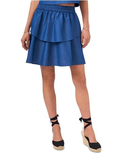 1.STATE Chambray Mini Tiered Skirt - Blue