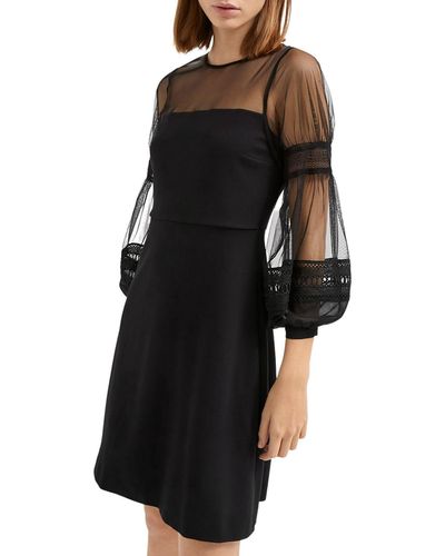 French Connection Sheer Sleeve Mini Fit & Flare Dress - Black